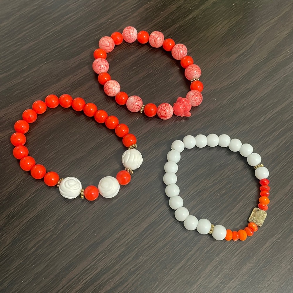 Orange Buddha set of bracelets